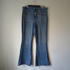 AE American Eagle Boho Patch Pocket Flare Jeans | High Rise | 14 Long